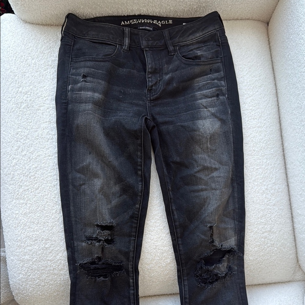 American Eagle Outfitters Black Skinny Jeans with Distressed Details